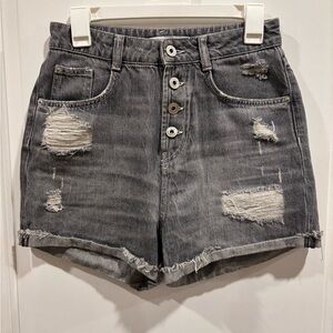 Zara Charcoal Distressed Jean Shorts